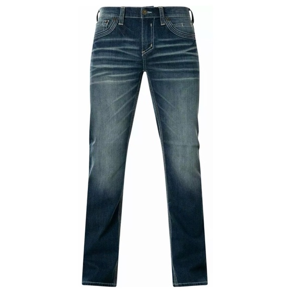 Affliction Men's Denim Jeans BLAKE FLEUR RINGO Biker Blue Embroidered - Picture 2 of 10